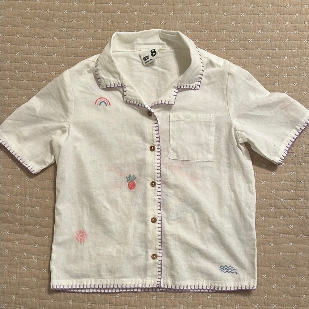 Cotton On Kids White Shirt with Embroidered Accents
